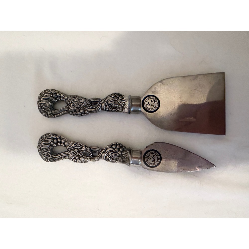 Godinger Silver Art Co Grape Vine Cheese Server Set 2 Piece Ornate Silver Plate